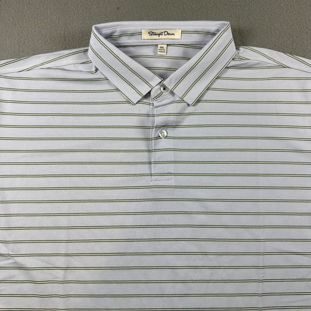 Straight Down Mens XXL Golf Polo Shirt Blue Green Striped Performance M120075